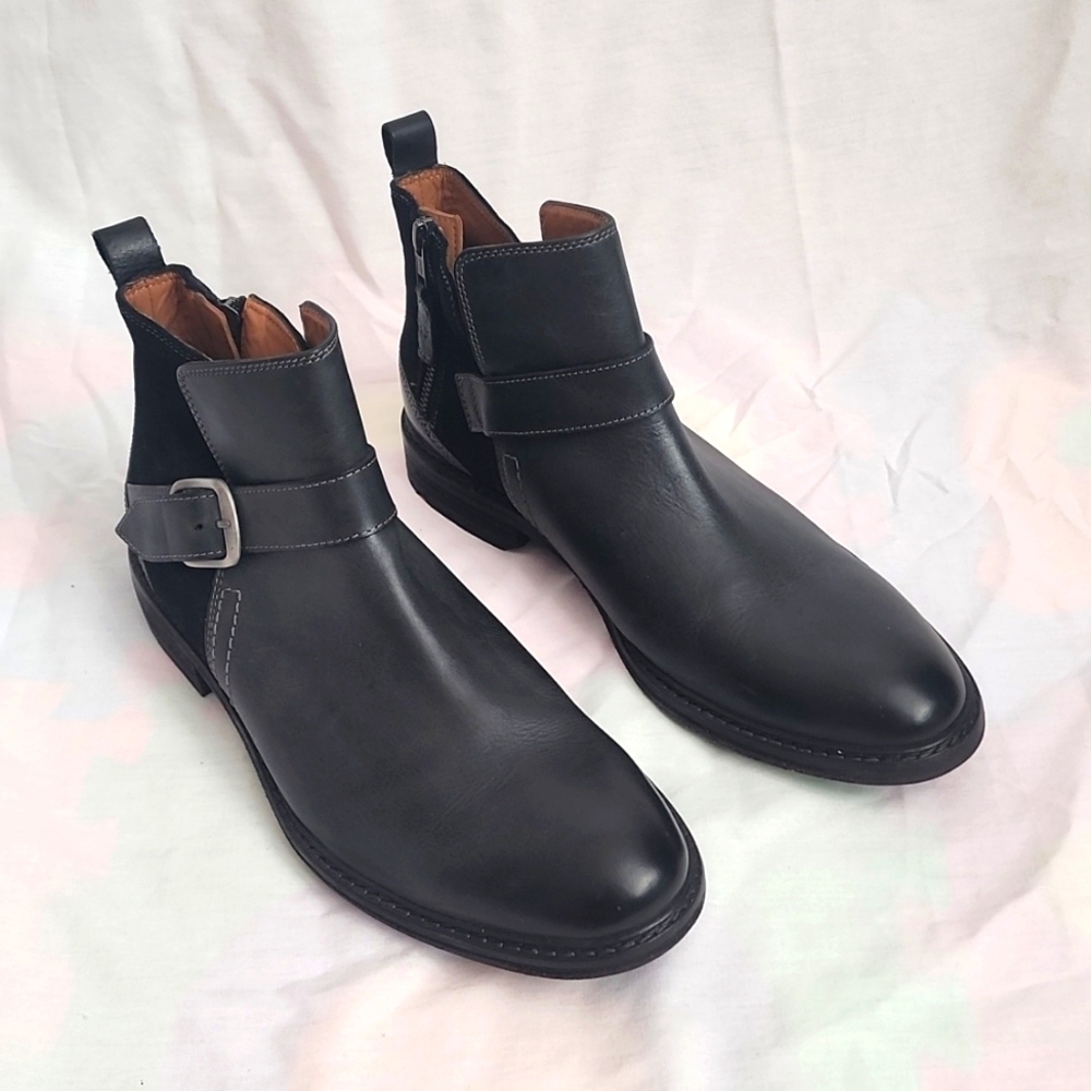 Mens Ankle Boots Shoes Lucky Brand Size 10 M Black Leather Buckle Zipper